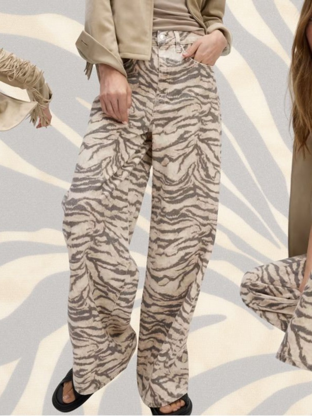 Mark and Spencer Wide Leg Zebra-Print Pants in Beige